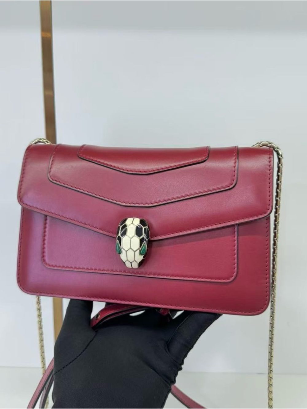 100% Auth BVLGARI Serpenti Burgundy Leather Crossbody Bag